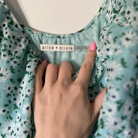 Alice and Olivia Silk Cotton chiffon dress blue floral flowers S - Picture 4 of 4